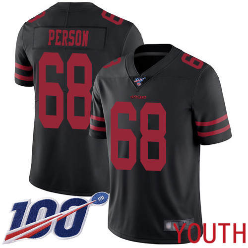 San Francisco 49ers Limited Black Youth Mike Person Alternate NFL Jersey #68 100th Season Vapor Untouchable->youth nfl jersey->Youth Jersey